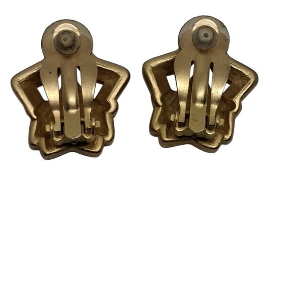 SWAROVSKI 1990S SATIN GOLDTONE & CRYSTAL STAR CLIP ON EARRINGS - Picture 5 of 7